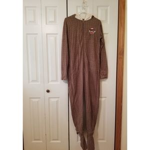 Adult Sock Monkey Onesie Sleeper Pajamas